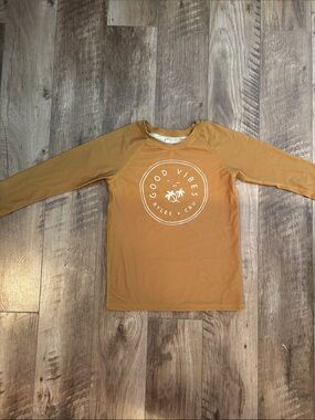 Rylee + Cru Mustard Yellow Trim Rash Guard Swim Top size 10-12
